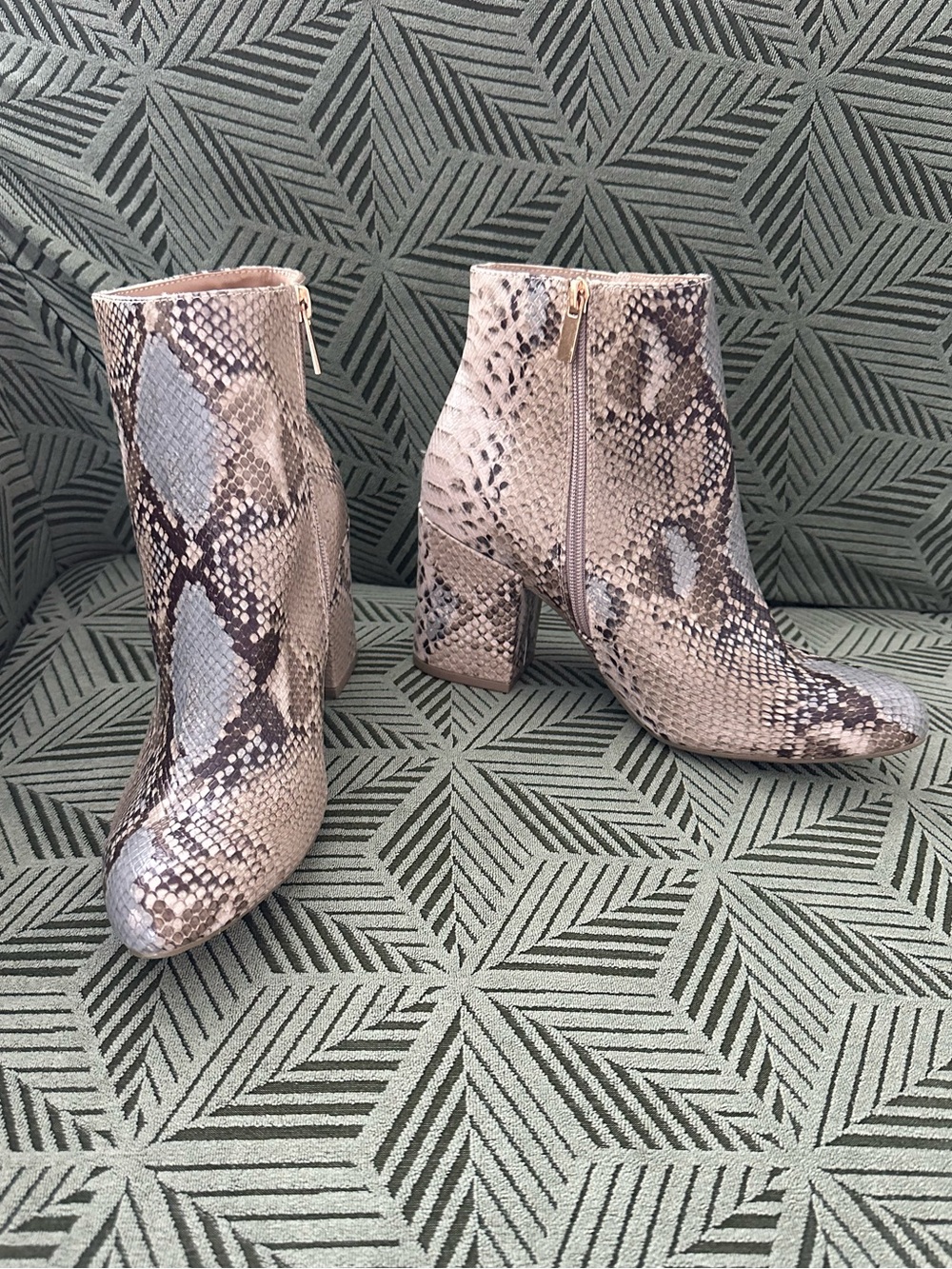 Bamboo Faux Snakeskin Ankle Boots